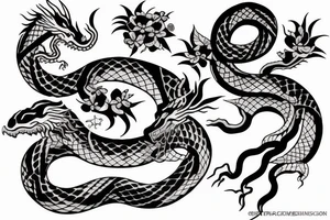 snake and dragon with cherry blossom tattoo idea