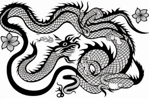 snake and dragon with cherry blossom tattoo idea