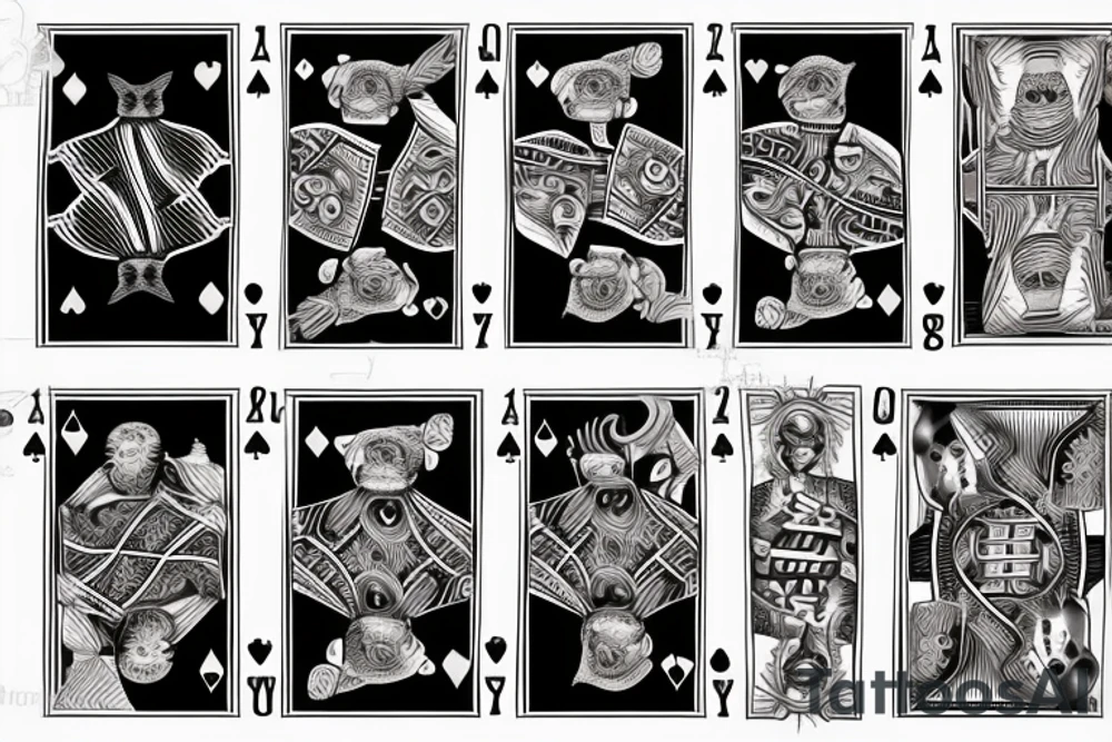 black cat playing cards with cockroach tattoo idea