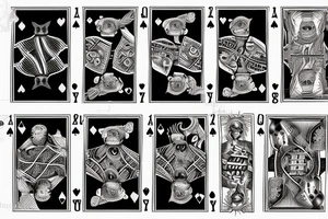 black cat playing cards with cockroach tattoo idea