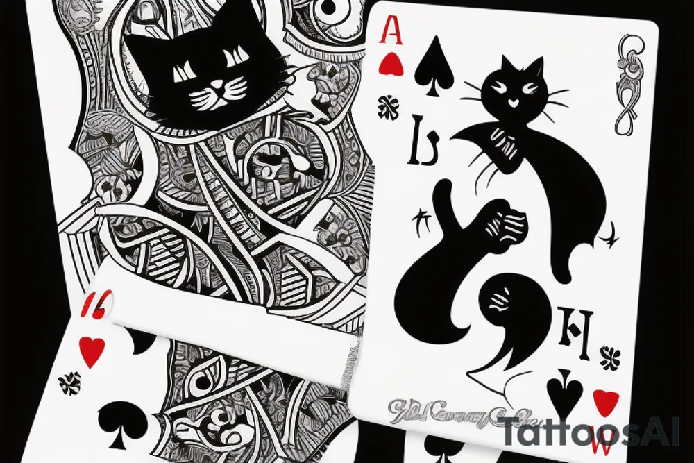 black cat playing cards with cockroach tattoo idea