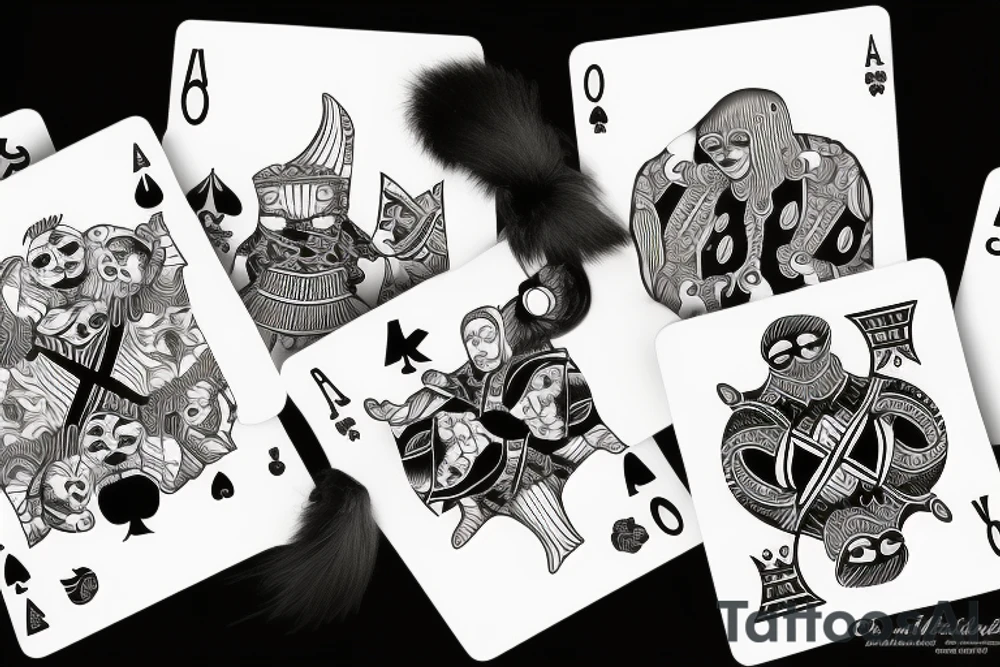 black cat playing cards with cockroach tattoo idea