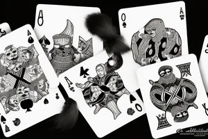 black cat playing cards with cockroach tattoo idea