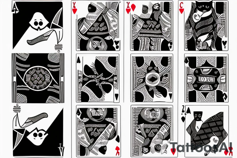 black cat playing cards with cockroach tattoo idea