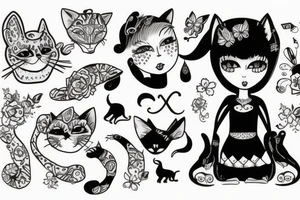 Girl and cat in cabriolet tattoo idea