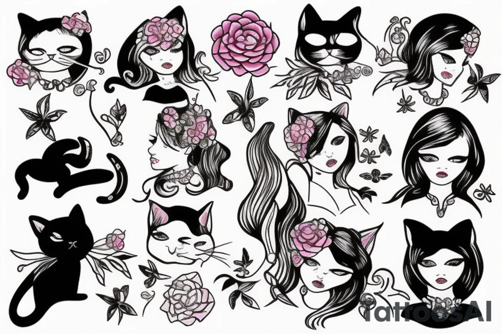 Girl and cat in cabriolet tattoo idea
