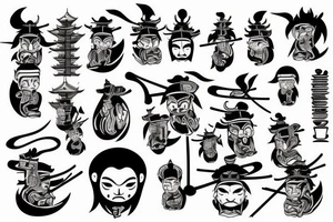 Japanese village cathing on fire infront of samurai tattoo idea