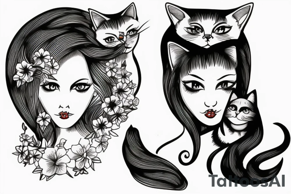Girl and cat in car tattoo idea
