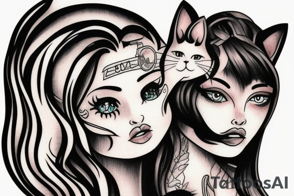 Girl and cat in car tattoo idea