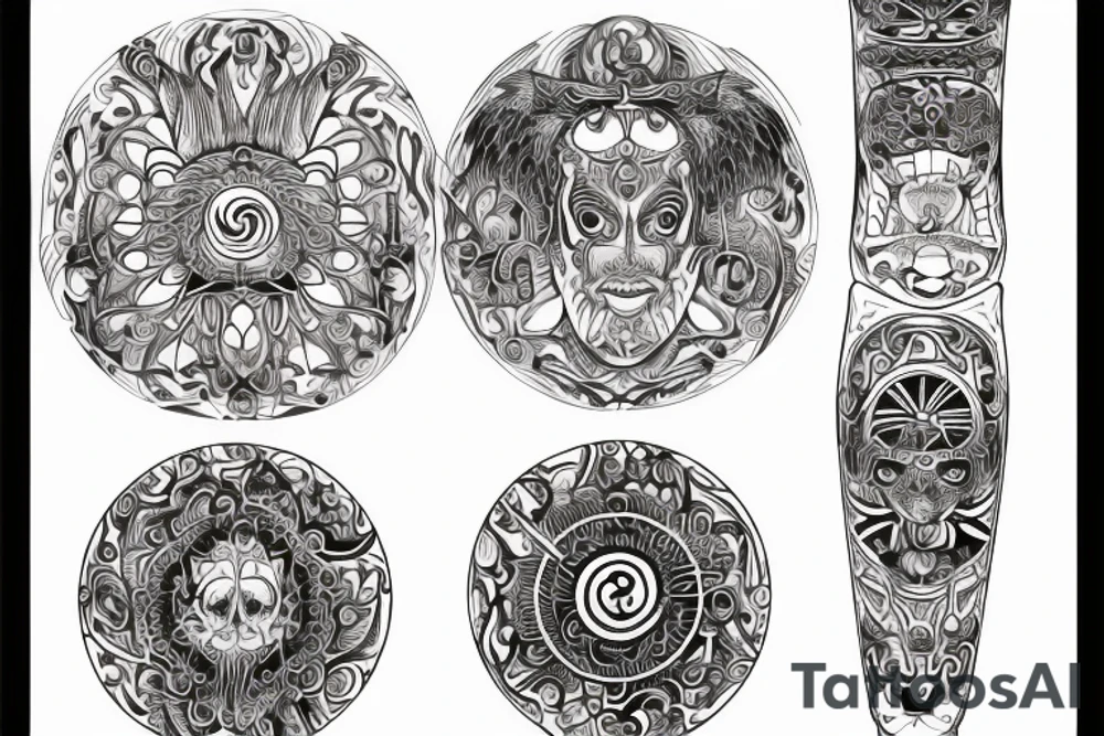 palinesian style with tortoiseshell and protective circles and stakes tattoo idea