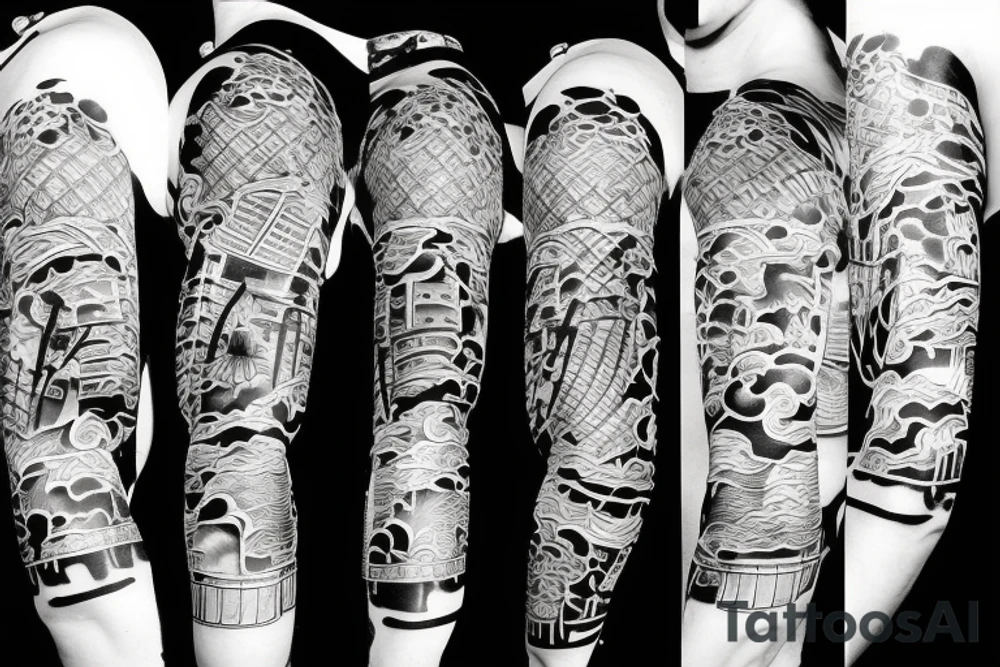 Japanese village cathing on fire infront of samurai tattoo idea Japanese village cathing on fire infront of samurai tattoo idea