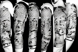 Japanese village cathing on fire infront of samurai tattoo idea
