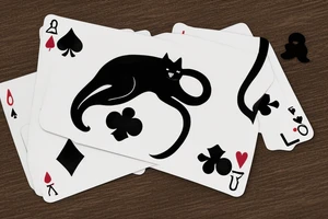 black cat playing cards at the table
with a cockroach tattoo idea