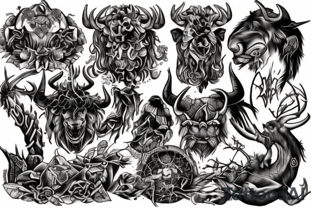 Bull and Yggdrasil tattoo idea