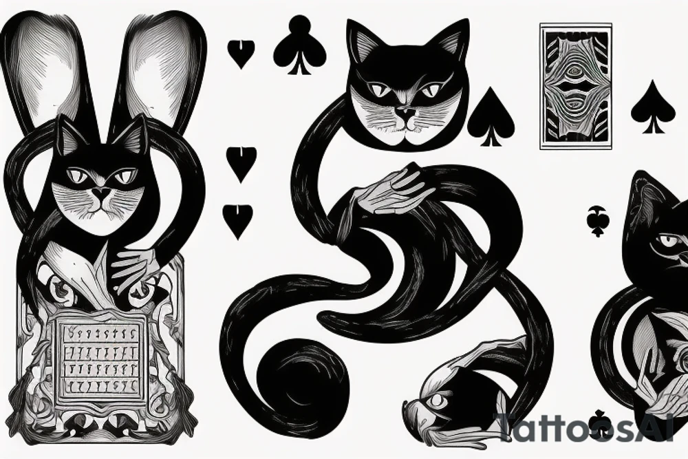 black cat playing cards at the table
with a cockroach tattoo idea