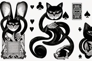 black cat playing cards at the table
with a cockroach tattoo idea