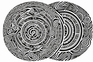 Ethnic sun, rounded ray of light, spiral inside, round shape between rays tattoo idea
