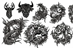 Bull and Yggdrasil tattoo idea