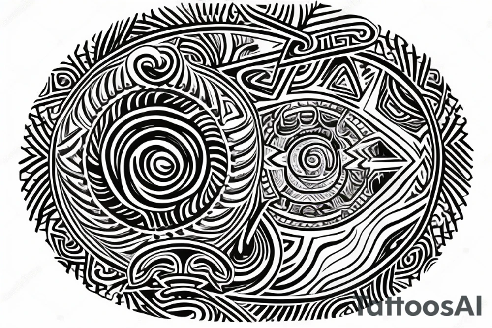 sun, rounded ray of light, spiral inside, round shape between rays tattoo idea