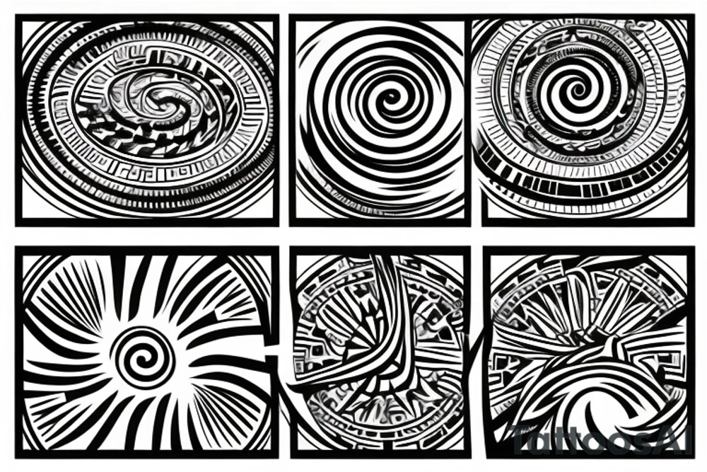 sun, rounded ray of light, spiral inside, round shape between rays tattoo idea