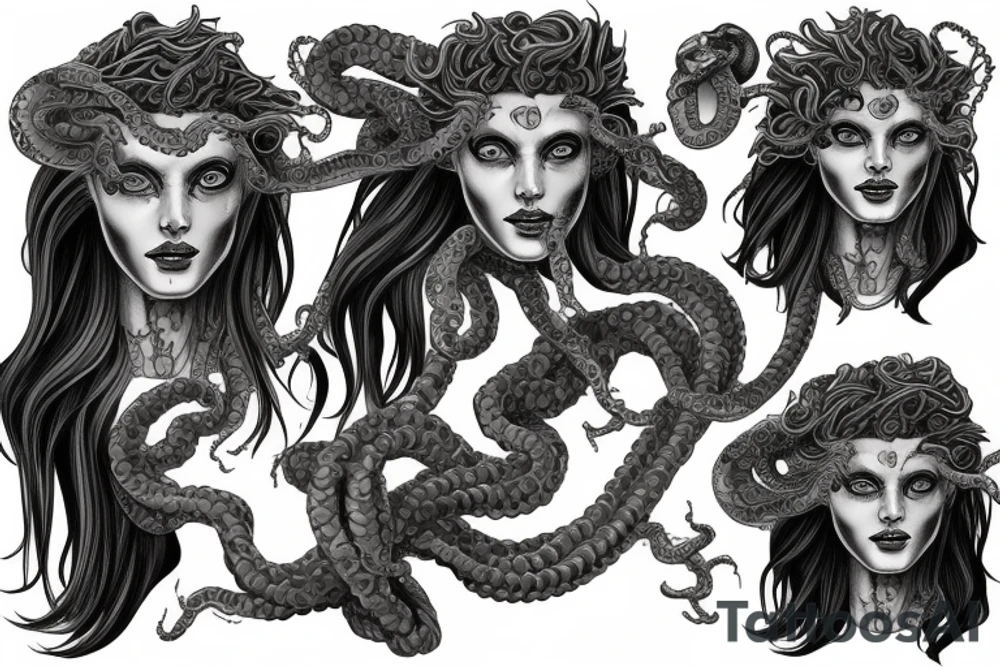 medusa gorgon half real, half robot tattoo idea