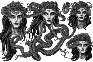medusa gorgon half real, half robot tattoo idea