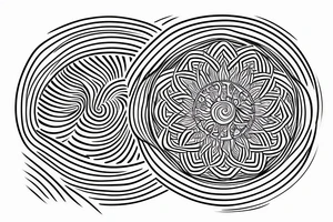 sun, rounded ray of light, spiral inside, round shape between rays tattoo idea