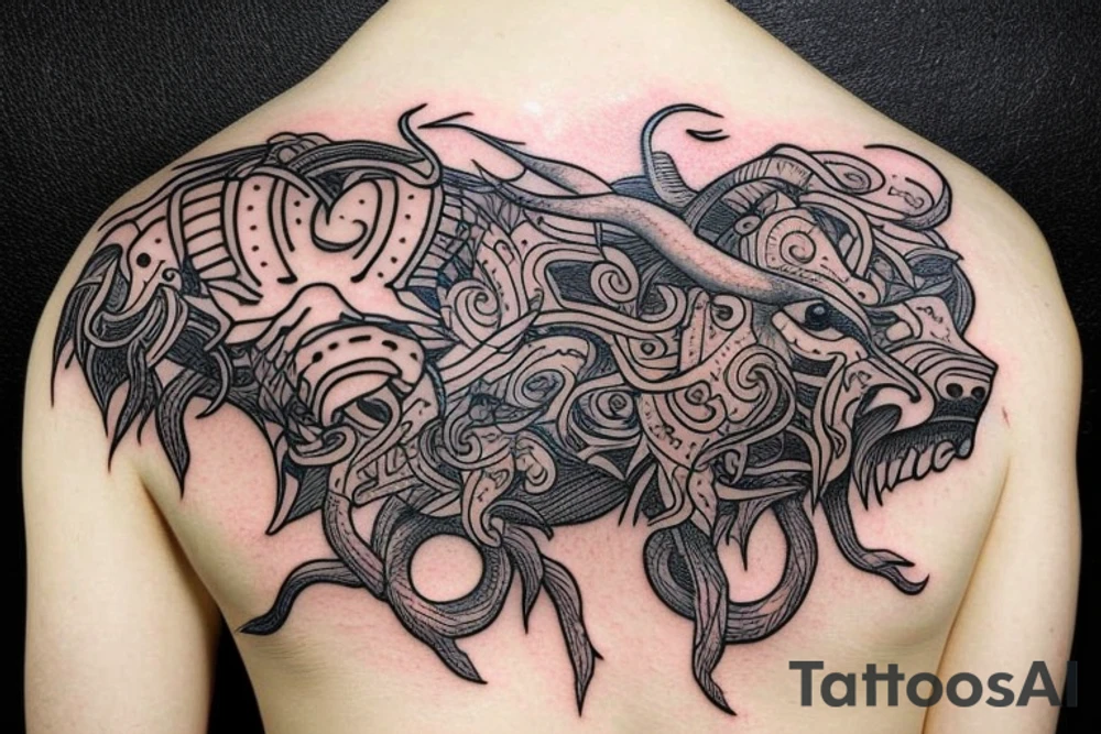 Bull Head and Yggdrasil tattoo idea