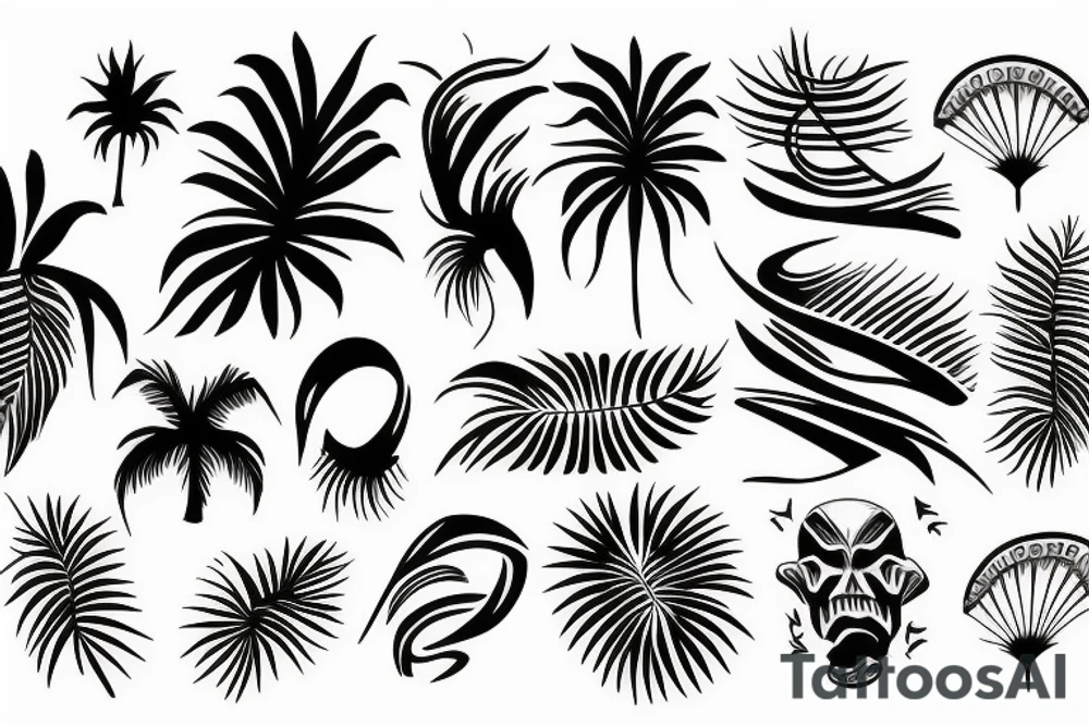 Sun palm sea tattoo idea