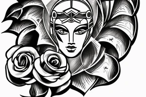 Athena with spartan helmet and roses tattoo idea