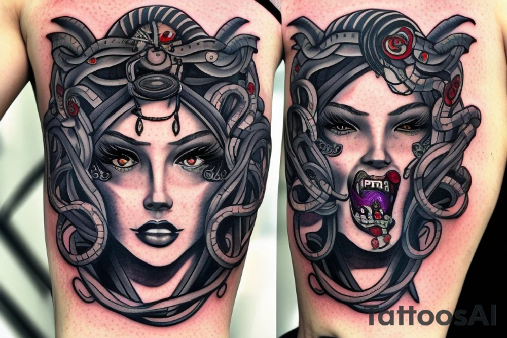 medusa gorgon half-robot tattoo idea