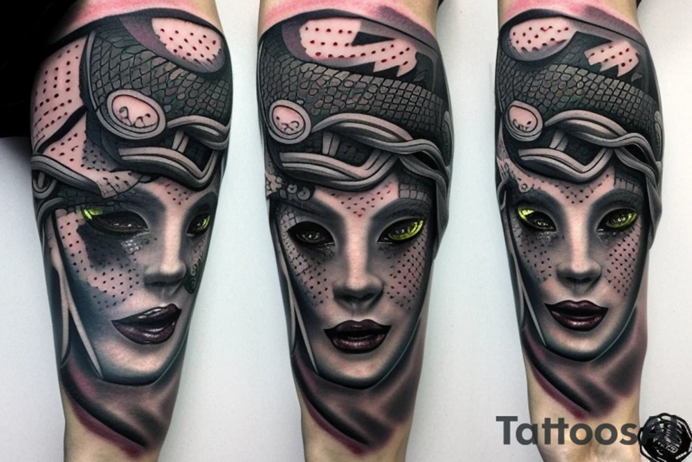 medusa gorgon half-robot tattoo idea