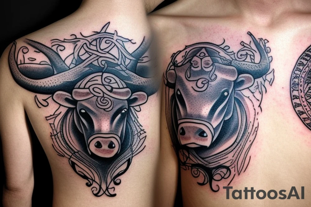Bull Head with Yggdrasil tattoo idea