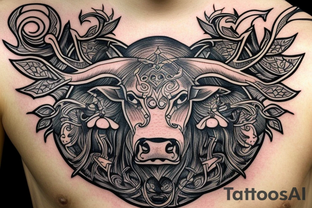 Bull Head with Yggdrasil tattoo idea