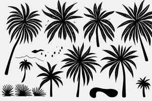 minimalistic landscape with palm sun and sea tattoo idea