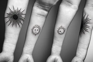 minimalistic landscape with palm sun and sea tattoo idea