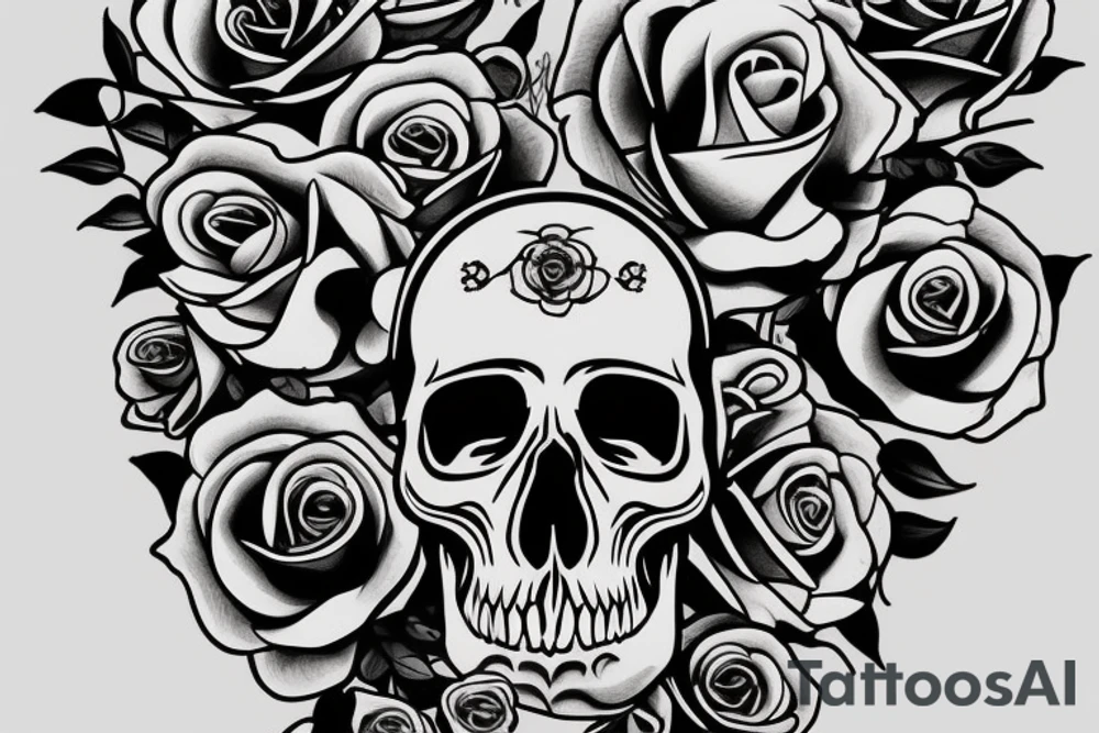 Skull with roses tattoo idea