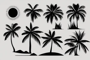 minimalistic landscape with palm sun and sea tattoo idea