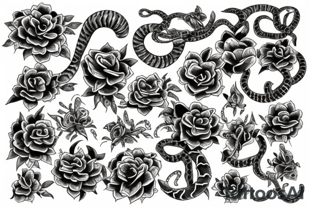 Snake flowers cats tattoo idea