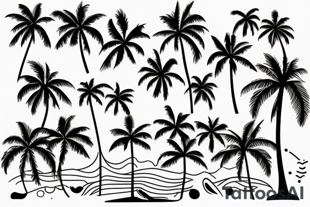 sketch of a beach with palm trees and waves tattoo idea