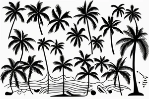 sketch of a beach with palm trees and waves tattoo idea