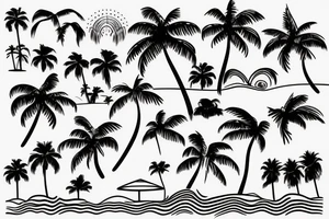 sketch of a beach with palm trees and waves tattoo idea