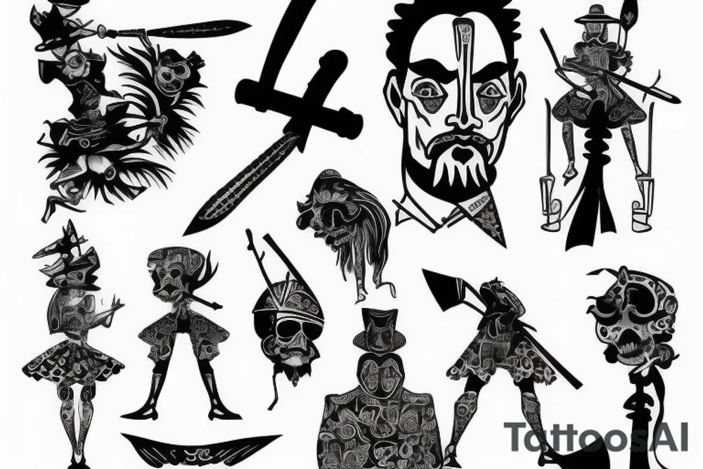 Picture line drawing Don Quixote Mill tattoo idea
