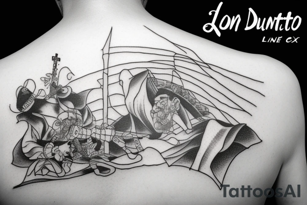 line drawing picture Don Quixote Mill tattoo idea