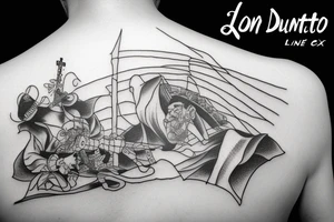 line drawing picture Don Quixote Mill tattoo idea