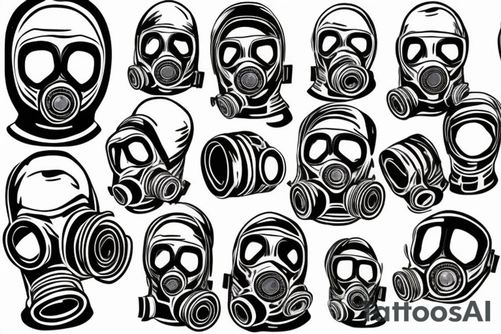 a man in a gas mask in front of a burning building tattoo idea