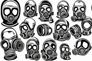 a man in a gas mask in front of a burning building tattoo idea