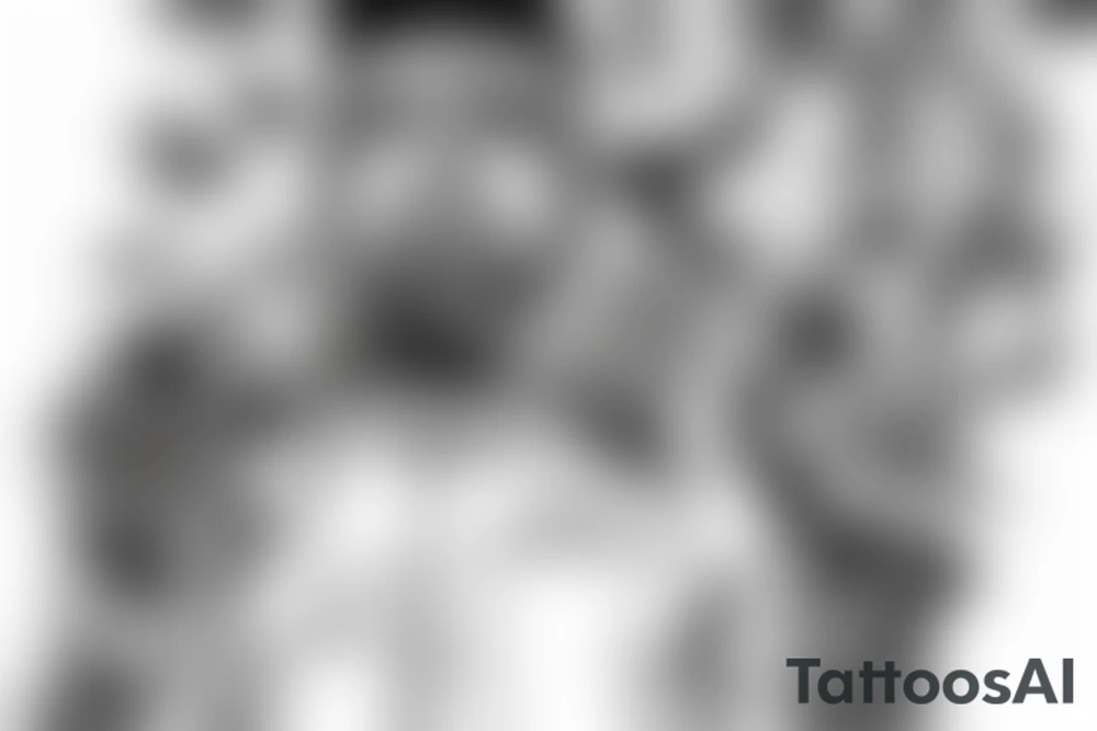 a man in a gas mask in front of a burning building tattoo idea