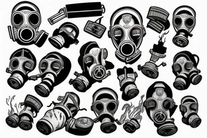a gas mask in front of a burning building tattoo idea