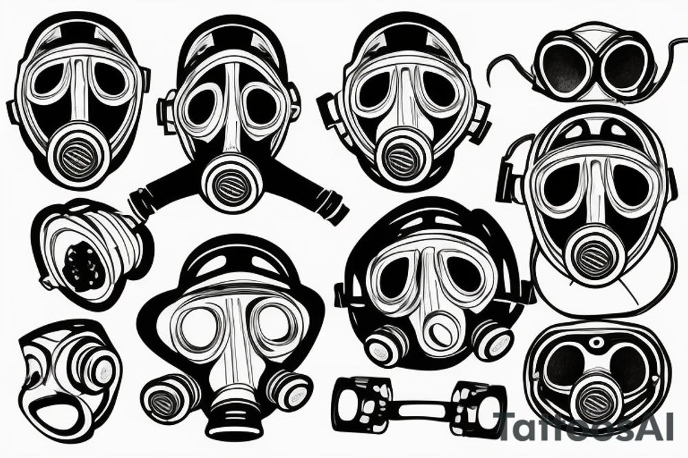 a gas mask in front of a burning building tattoo idea
